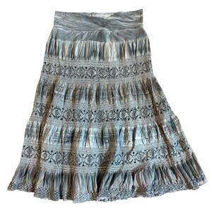 Cute Options Boho Tiered Lace Midi Skirt Blue 100% Cotton Festival Womens XL EUC